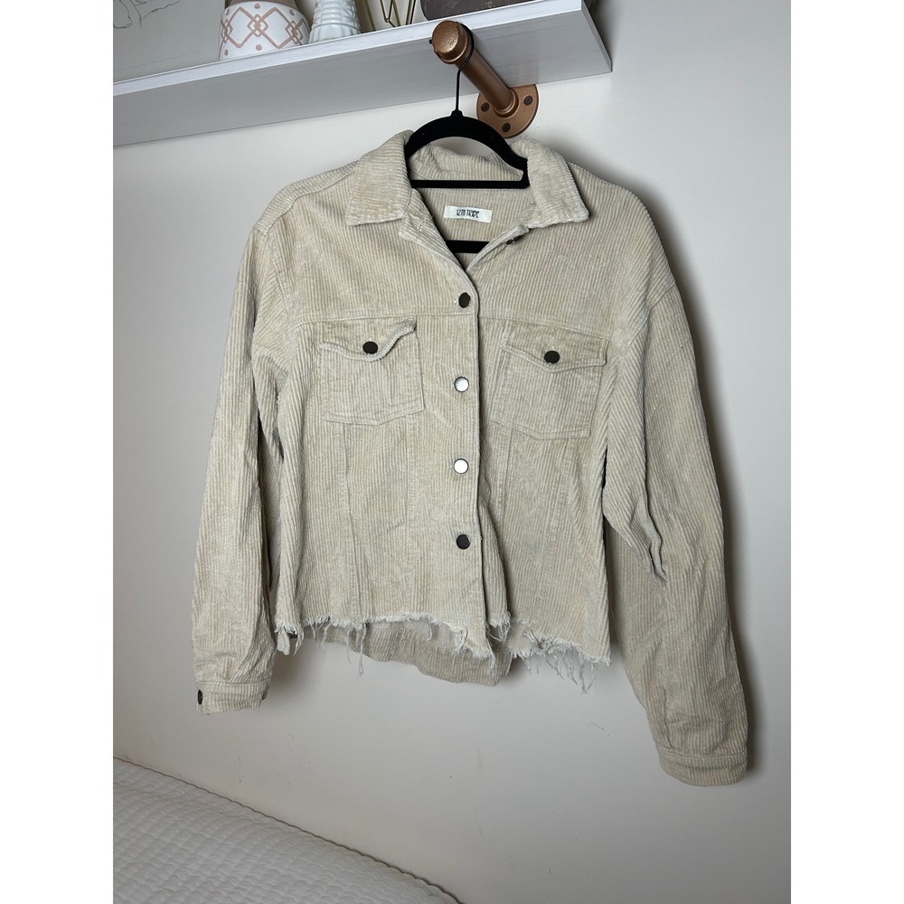 12th Tribe Corduroy Raw‎ Hem Jacket Cream Beige Shacket Medium WFT339